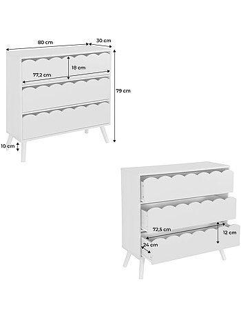 Commode enfant décor bois 3 tiroirs Azur