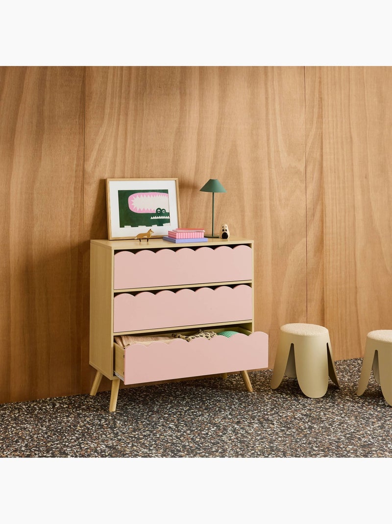 Commode enfant décor bois 3 tiroirs Azur Rose - Kiabi