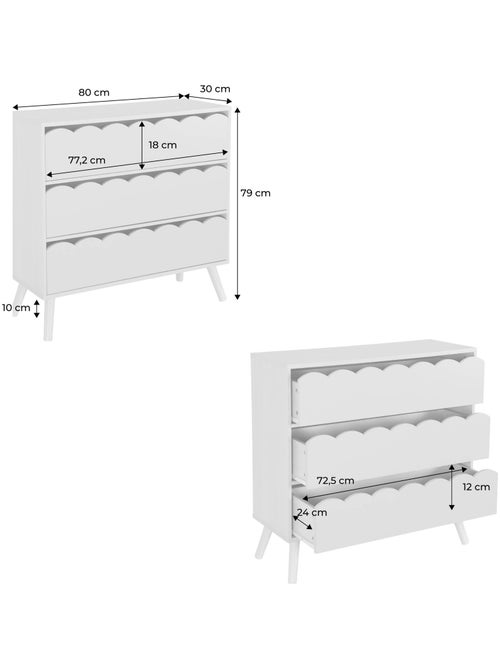 Commode enfant décor bois 3 tiroirs Azur - Kiabi