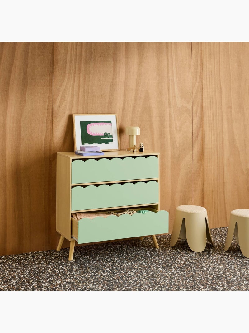 Commode enfant décor bois 3 tiroirs Azur Vert - Kiabi