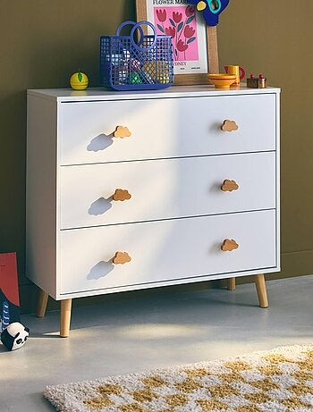 Commode enfant décor bois 3 tiroirs poignées nuage Nephos