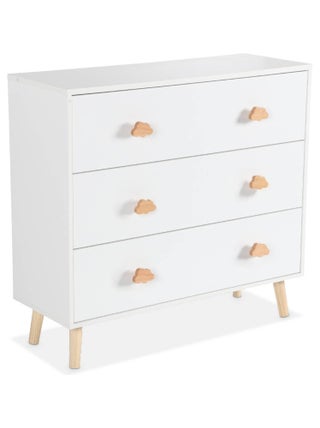 Commode enfant décor bois 3 tiroirs poignées nuage Nephos