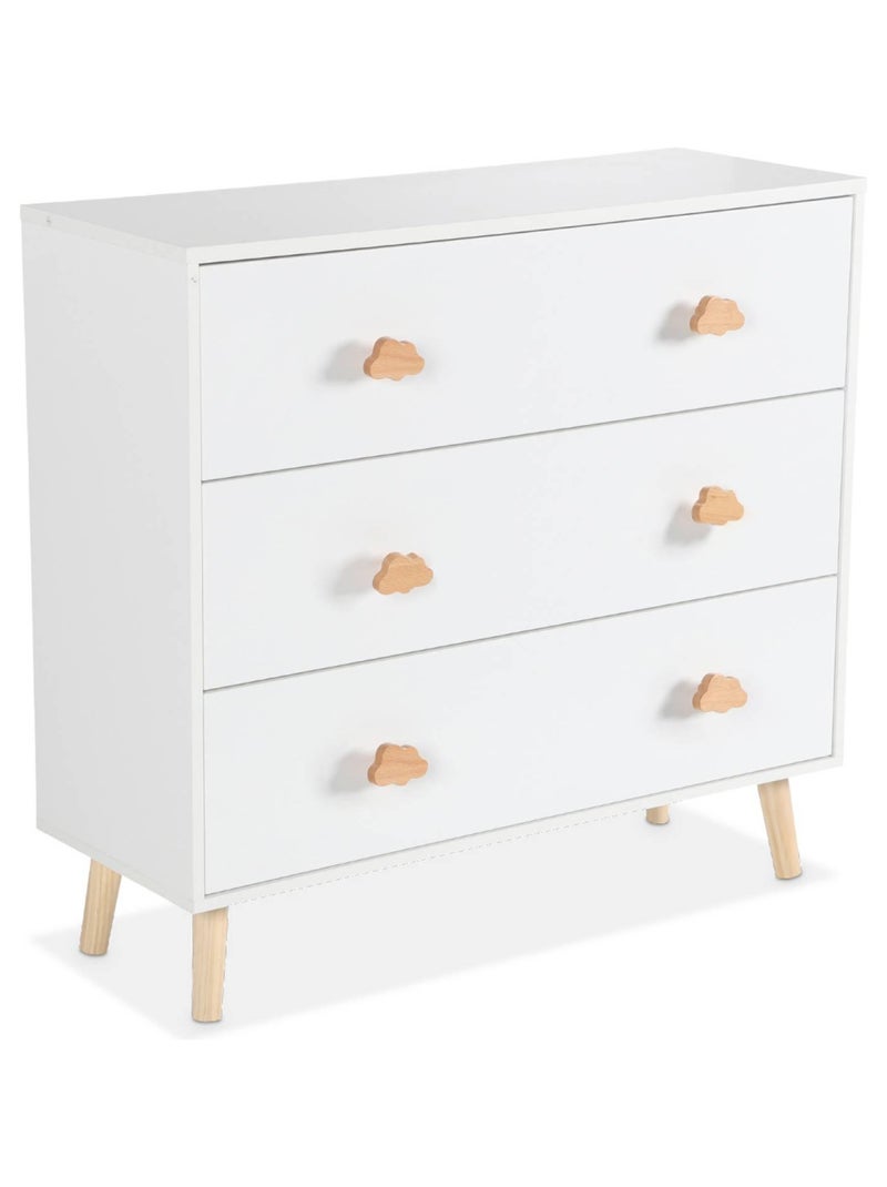 Commode enfant décor bois 3 tiroirs poignées nuage Nephos Blanc - Kiabi