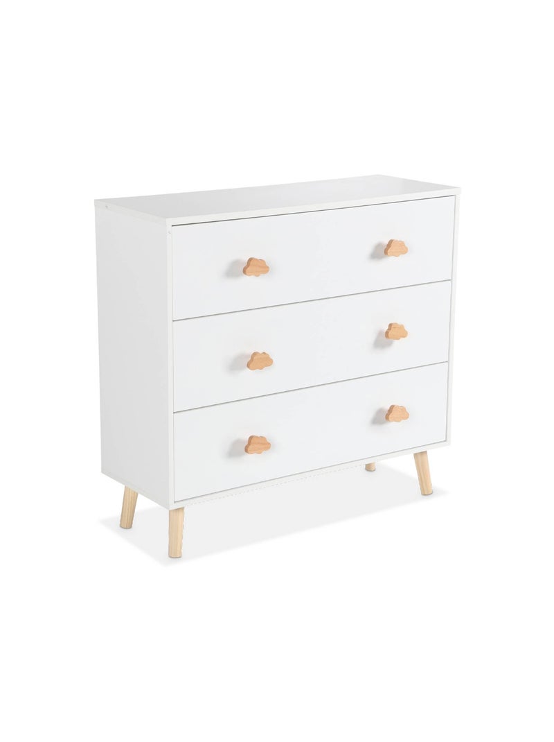 Commode enfant décor bois 3 tiroirs poignées nuage Nephos Blanc - Kiabi