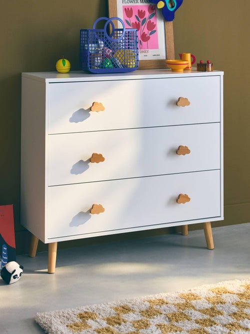 Commode enfant décor bois 3 tiroirs poignées nuage Nephos - Kiabi