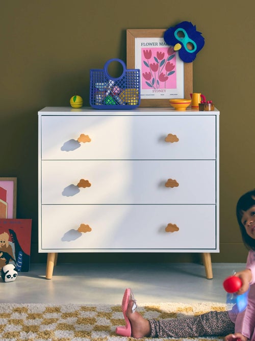 Commode enfant décor bois 3 tiroirs poignées nuage Nephos - Kiabi