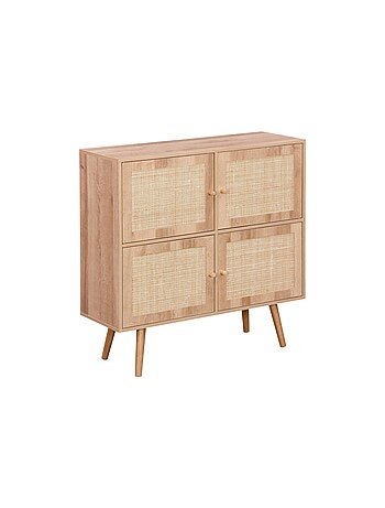Commode enfant décor bois et cannage 4 portes Bohème