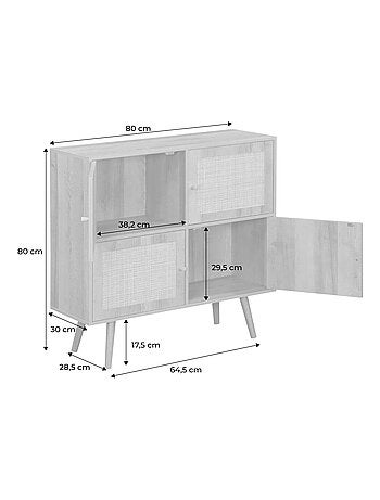 Commode enfant décor bois et cannage 4 portes Bohème