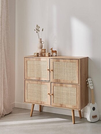 Commode enfant décor bois et cannage 4 portes Bohème