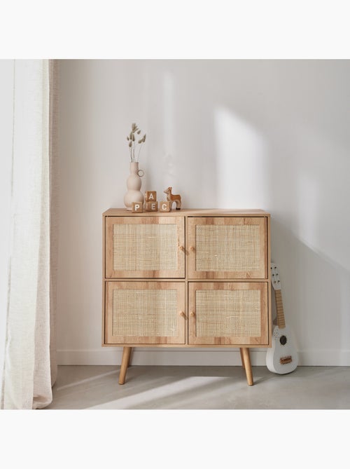 Commode enfant décor bois et cannage 4 portes Bohème - Kiabi