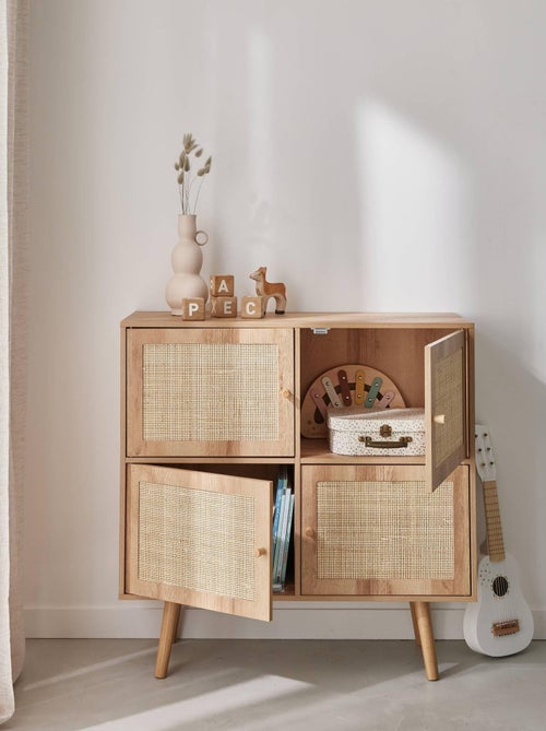 Commode enfant décor bois et cannage 4 portes Bohème - Kiabi