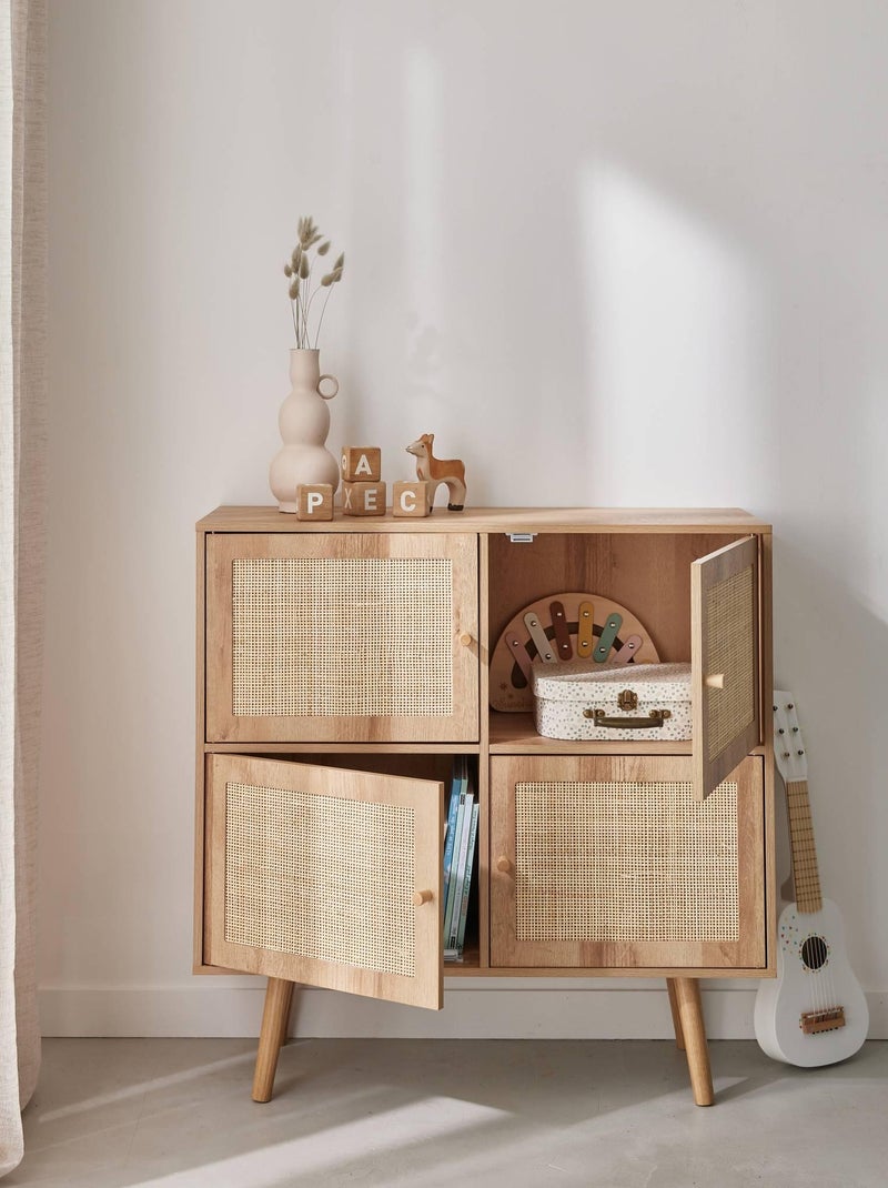 Commode enfant décor bois et cannage 4 portes Bohème Marron - Kiabi