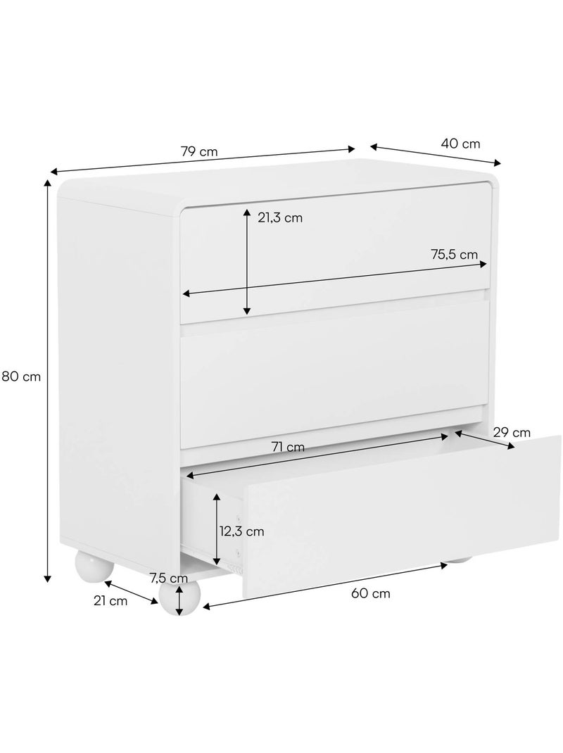 Commode enfant décor bois laqué 3 tiroirs noushka Beige - Kiabi