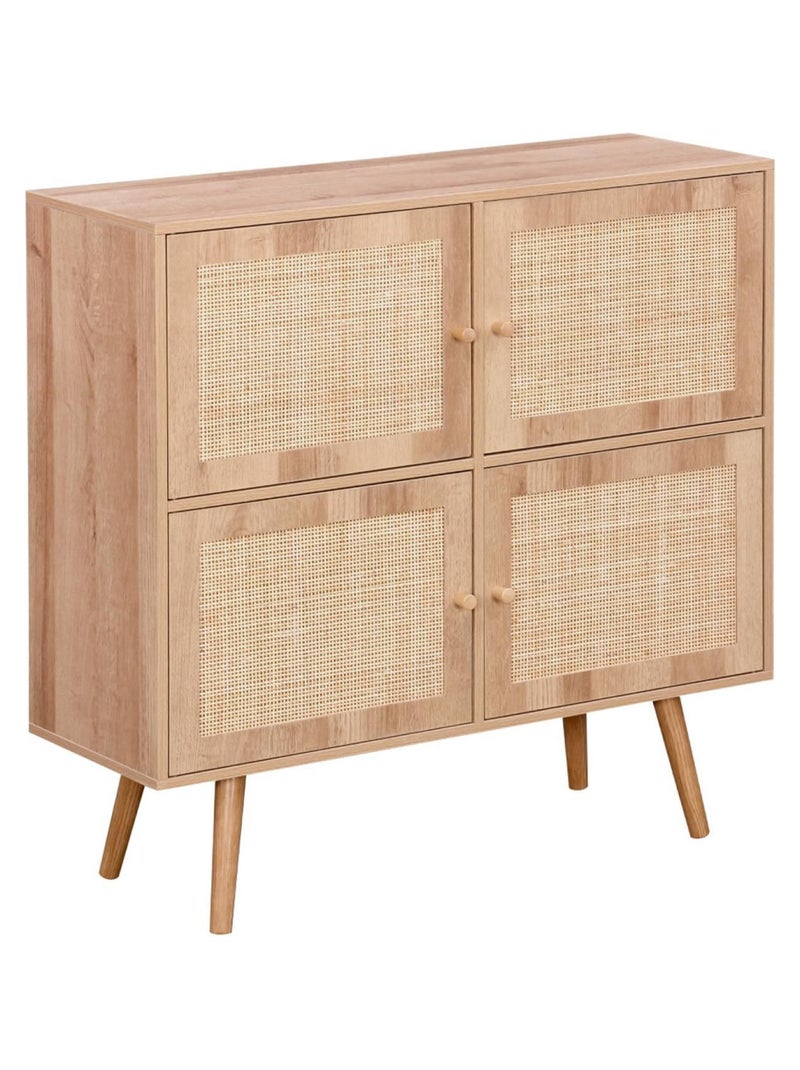 Commode enfant effet bois et cannage 4 portes Bohème Marron - Kiabi