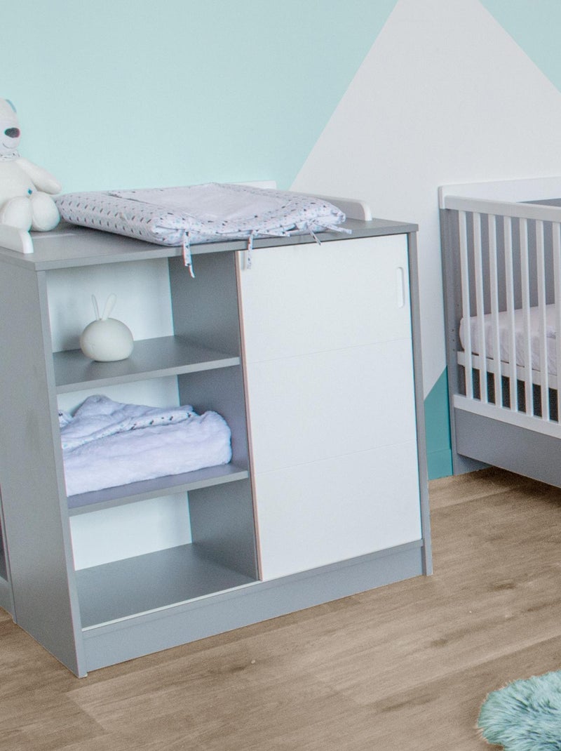 Commode java 3 niches et 1 porte coulissante - Gris clair - Maison - 0. ...