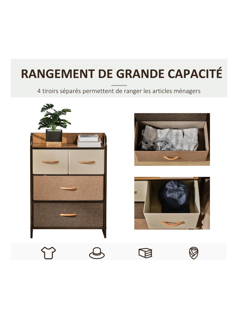 Commode meuble de rangement 4 tiroirs 58 x 29 x 78,5 cm Beige - Kiabi