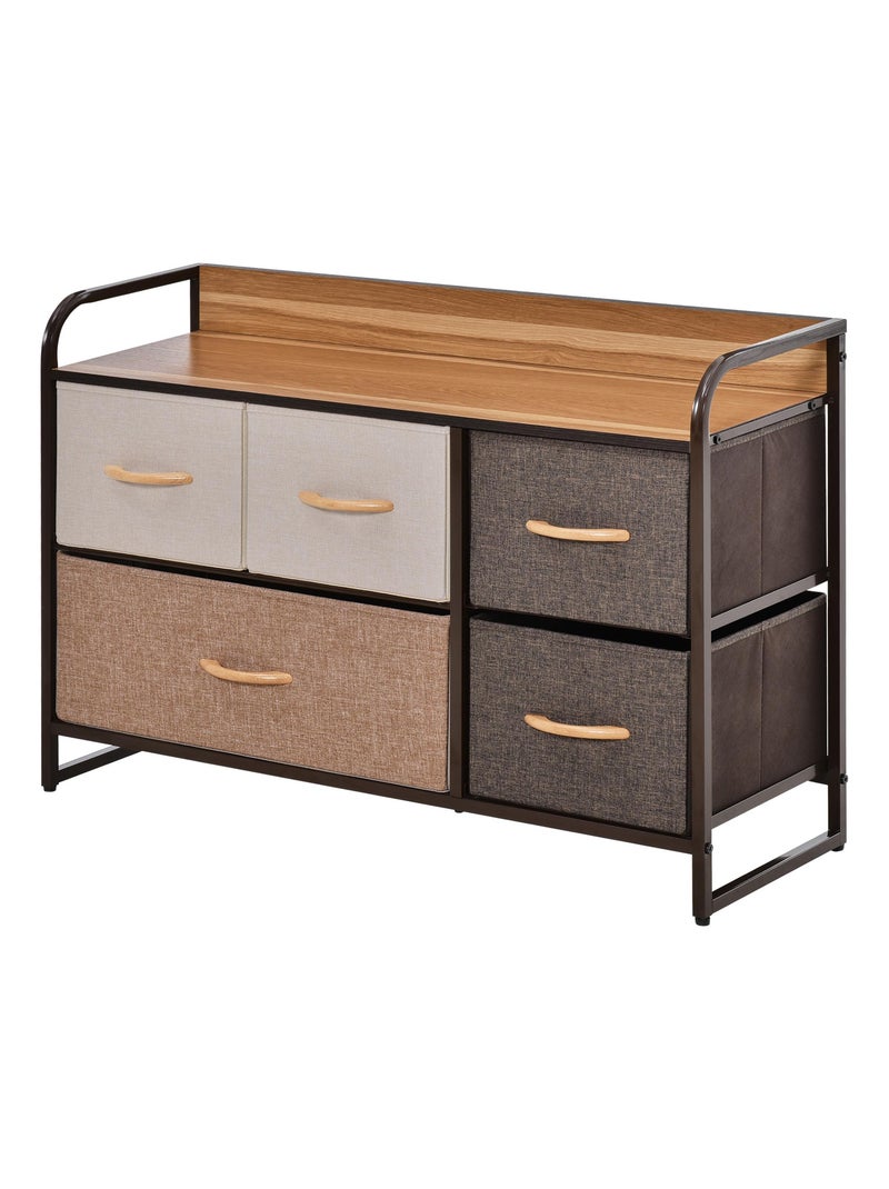 Commode meuble de rangement 5 tiroirs 87,5 x 29 x 58 cm Marron - Kiabi