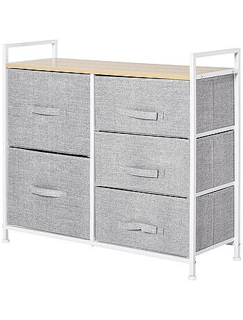 Commode Meuble de Rangement 5 Tiroirs Amovibles pour Chambre Salon Cuisine 83 x 29 x 77 cm Gris