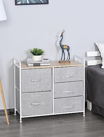 Commode Meuble de Rangement 5 Tiroirs Amovibles pour Chambre Salon Cuisine 83 x 29 x 77 cm Gris