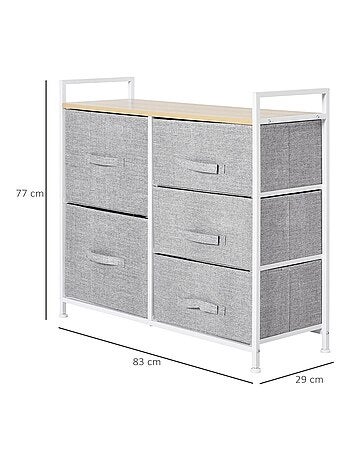 Commode Meuble de Rangement 5 Tiroirs Amovibles pour Chambre Salon Cuisine 83 x 29 x 77 cm Gris