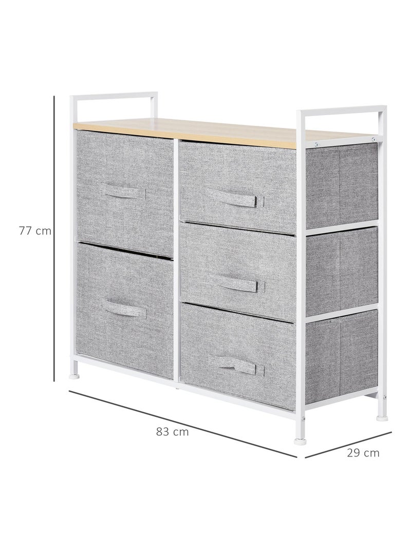 Commode Meuble de Rangement 5 Tiroirs Amovibles pour Chambre Salon Cuisine 83 x 29 x 77 cm Gris Gris - Kiabi