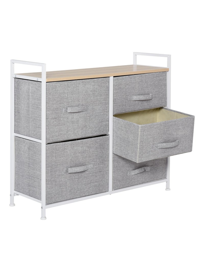 Commode Meuble de Rangement 5 Tiroirs Amovibles pour Chambre Salon Cuisine 83 x 29 x 77 cm Gris Gris - Kiabi