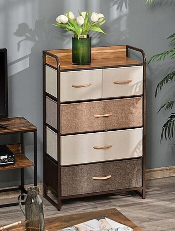 Commode meuble de rangement 5 tiroirs pliables en tissu 58 x 29 x 99 cm
