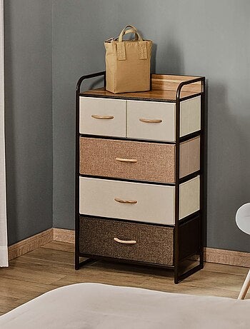Commode meuble de rangement 5 tiroirs pliables en tissu 58 x 29 x 99 cm