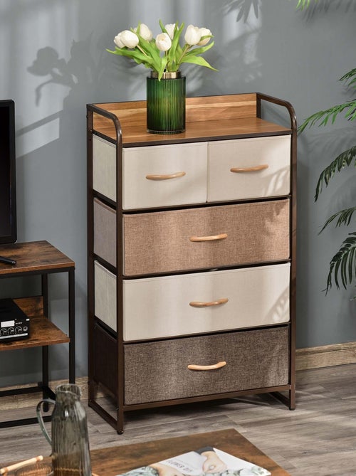 Commode meuble de rangement 5 tiroirs pliables en tissu 58 x 29 x 99 cm - Kiabi
