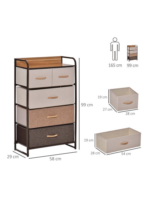 Commode meuble de rangement 5 tiroirs pliables en tissu 58 x 29 x 99 cm - Kiabi