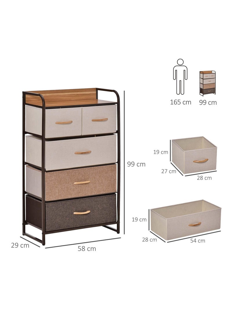 Commode meuble de rangement 5 tiroirs pliables en tissu 58 x 29 x 99 cm Marron - Kiabi