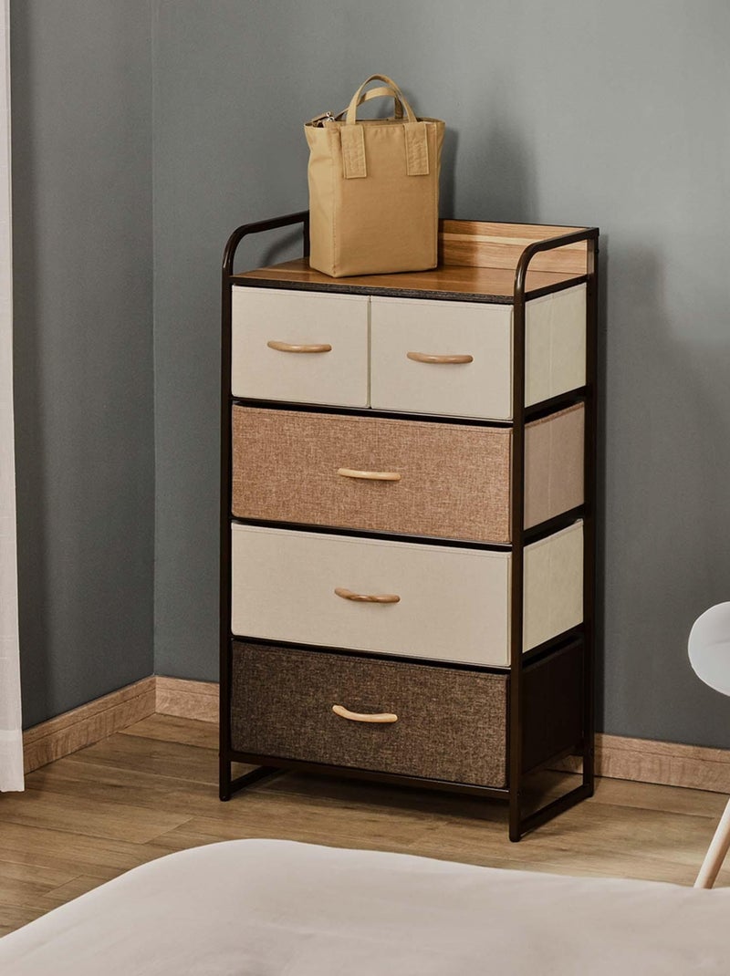 Commode meuble de rangement 5 tiroirs pliables en tissu 58 x 29 x 99 cm Marron - Kiabi