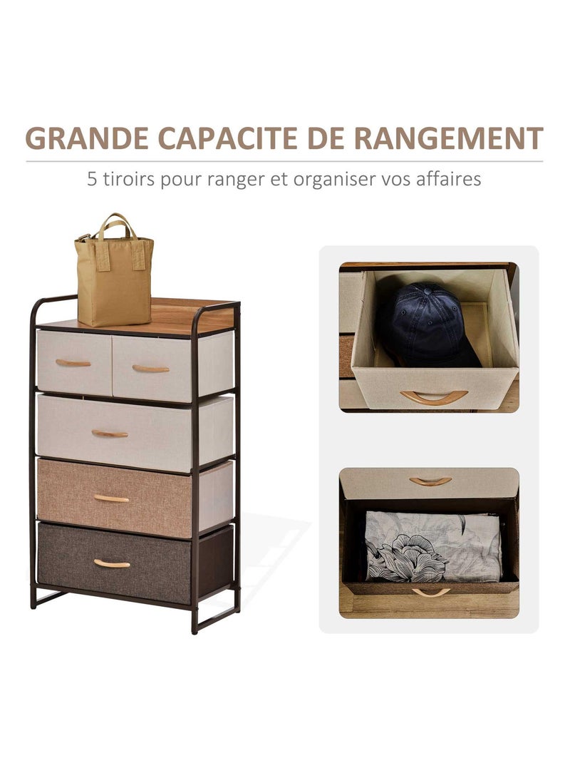 Commode meuble de rangement 5 tiroirs pliables en tissu 58 x 29 x 99 cm Marron - Kiabi