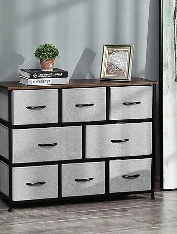 Commode meuble de rangement 8 tiroirs pliables en tissu 100 x 30 x 78,5 cm