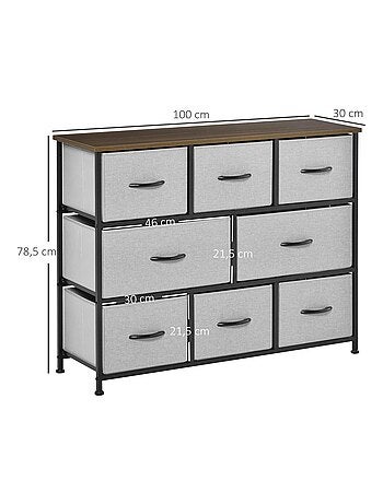 Commode meuble de rangement 8 tiroirs pliables en tissu 100 x 30 x 78,5 cm