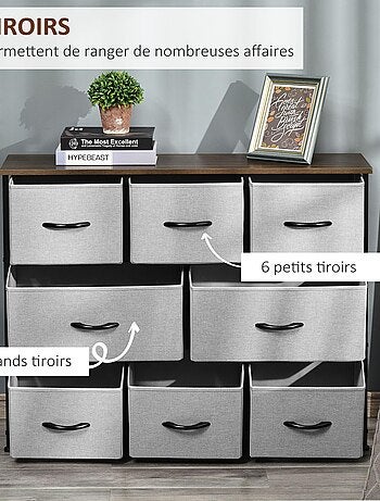 Commode meuble de rangement 8 tiroirs pliables en tissu 100 x 30 x 78,5 cm
