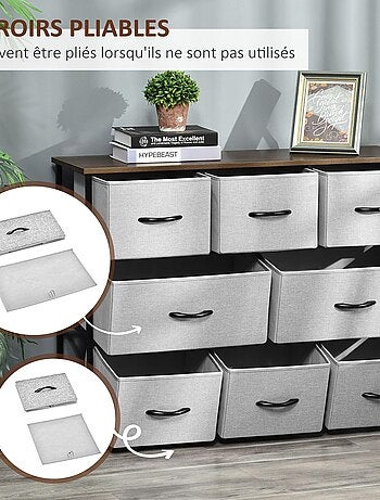 Commode meuble de rangement 8 tiroirs pliables en tissu 100 x 30 x 78,5 cm