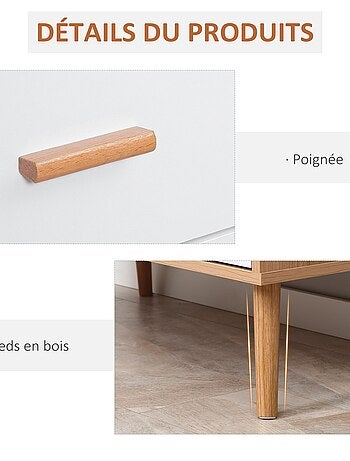 Commode scandinave sur pieds 3 tiroirs blanc aspect bois clair