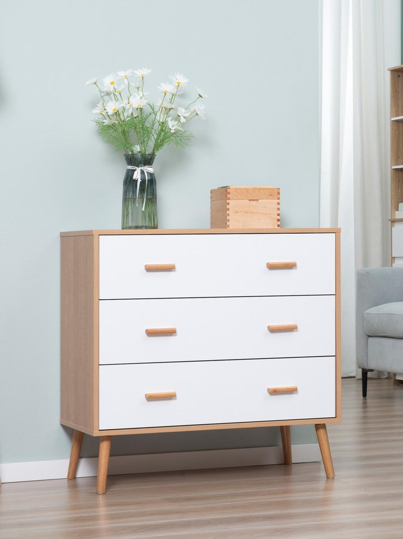Commode scandinave sur pieds 3 tiroirs blanc aspect bois clair Beige - Kiabi