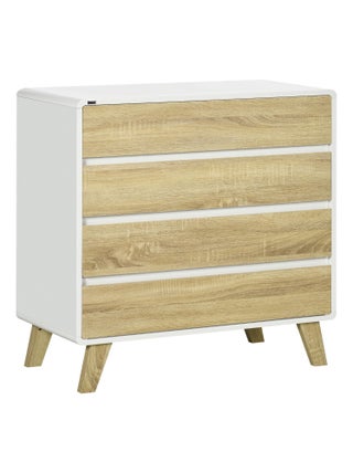 Commode scandinave sur pieds 4 tiroirs blanc aspect chêne clair
