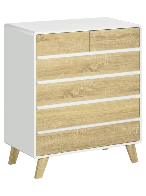 Commode scandinave sur pieds 6 tiroirs blanc aspect chêne clair - Kiabi