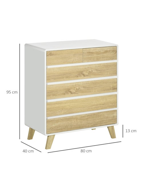Commode scandinave sur pieds 6 tiroirs blanc aspect chêne clair - Kiabi Commode scandinave sur pieds 6 tiroirs blanc aspect chêne clair - Kiabi