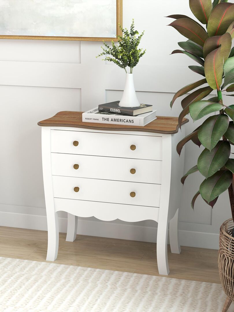 Commode style néo-rétro 3 tiroirs poignées boutons bois MDF panneaux ...