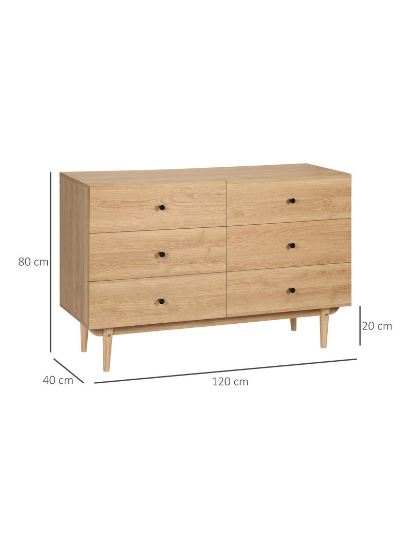 Commode vintage 6 tiroirs piètement bois pin panneaux aspect bois teck Marron - Kiabi