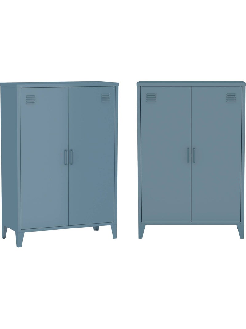 Commode/armoire métal 2 portes (lot de 2) Soho Bleu gris - Kiabi