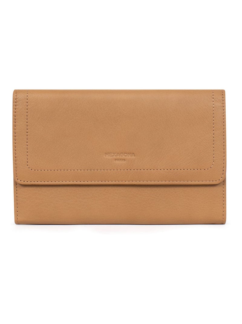 Compagnon de voyage  2 volets  Stop RFID  Cuir SAUVAGE Beige - Kiabi