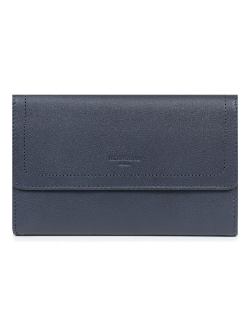 Compagnon de voyage  2 volets  Stop RFID  Cuir SAUVAGE Bleu nuit - Kiabi