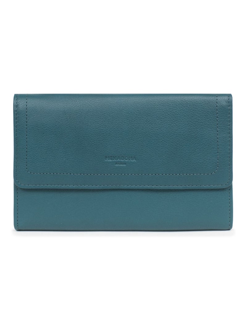Compagnon de voyage  2 volets  Stop RFID  Cuir SAUVAGE Bleu pétrole - Kiabi