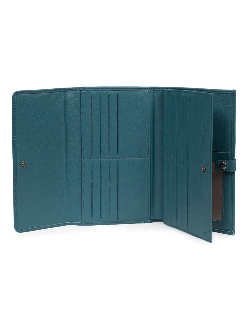 Compagnon de voyage  2 volets  Stop RFID  Cuir SAUVAGE Bleu pétrole - Kiabi