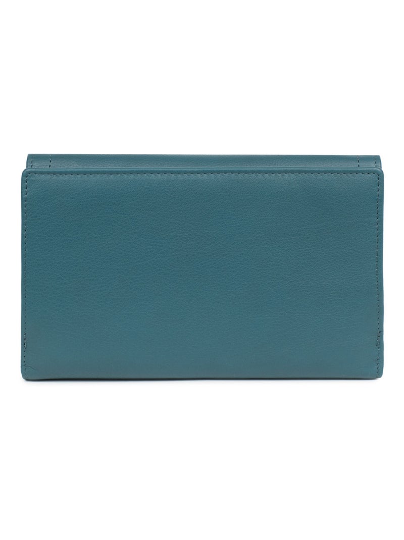 Compagnon de voyage  2 volets  Stop RFID  Cuir SAUVAGE Bleu pétrole - Kiabi